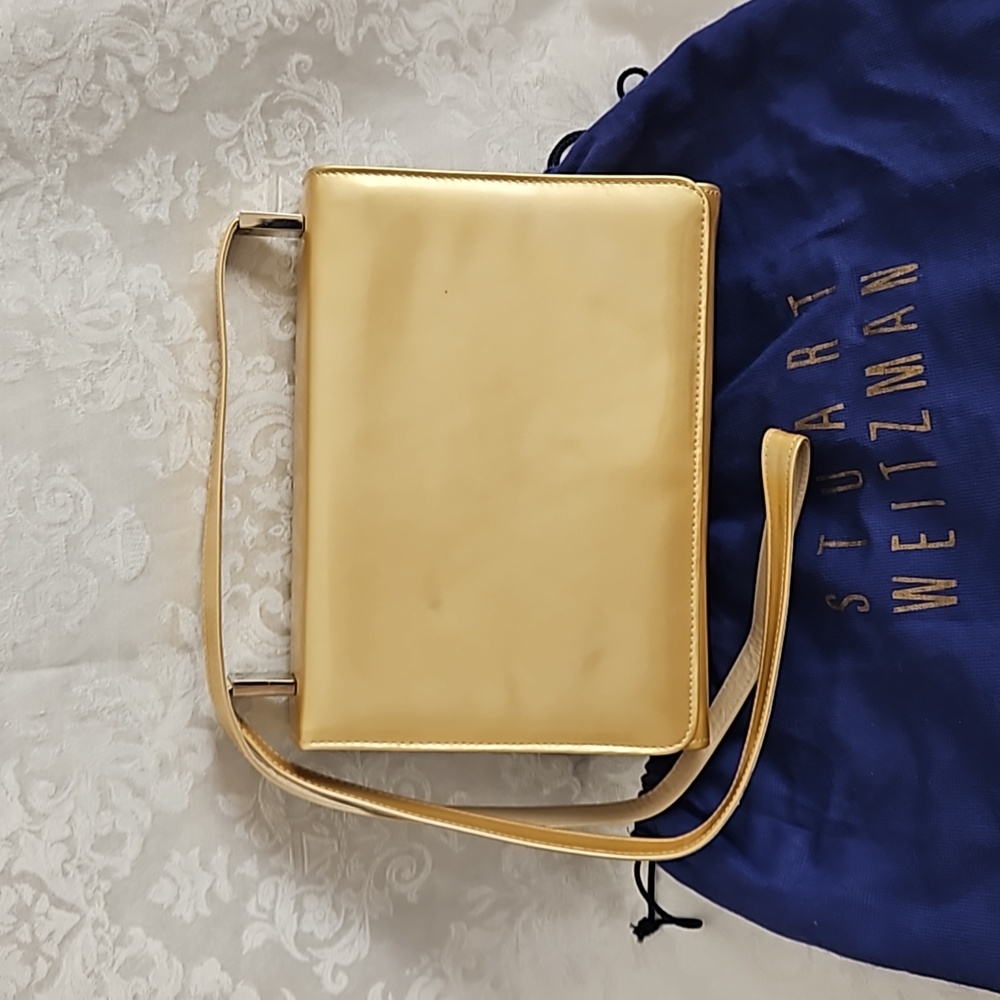 Stuart Weitzman Gold Evening Shoulder Bag.